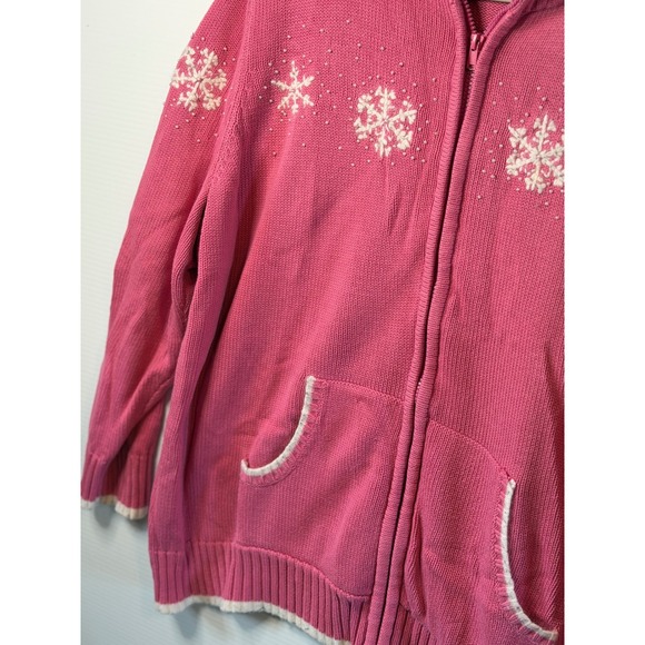 VTG Quacker Factory Zip Cardigan Pink Snowflake Grandmacore Bead Cotton 2X Women - Picture 9 of 12